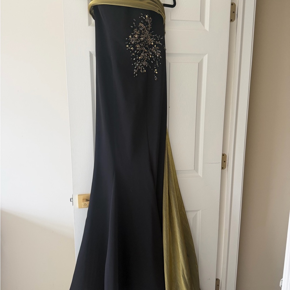 Alfabeta Turkish designer Black and Olive Embellished Evening Gown